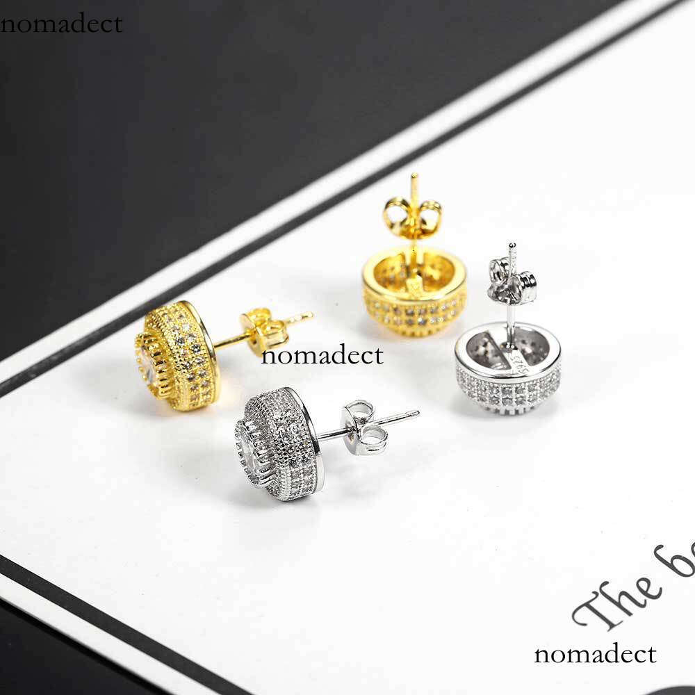 Jewelry Full Dia Round Stud Micro Inlaid Zircon Trendy Personality Hip Hop Men's Earrings