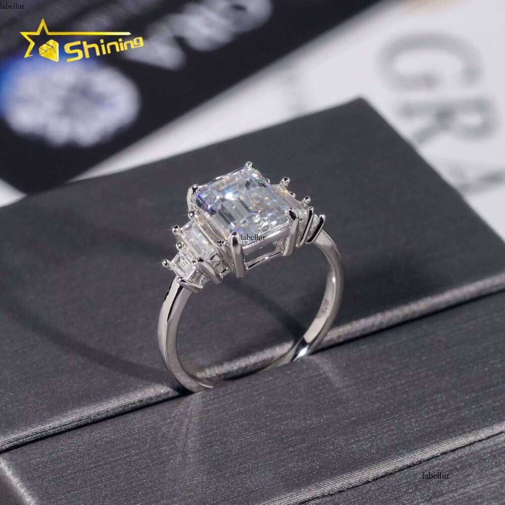 Gold Rhodium Plated VVS Cubic Zirconia Silver Emerald Cut 3CT Women's Engagement Wedding Ring