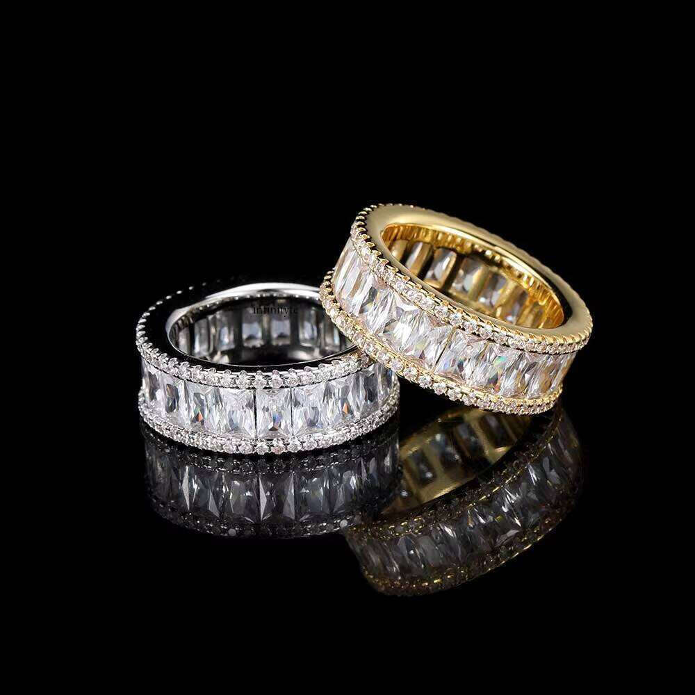 Hip Hop Gold Sier Ring Jewelry Micro Pave Single Row Rectangular Cubic Zirconia Rings Men
