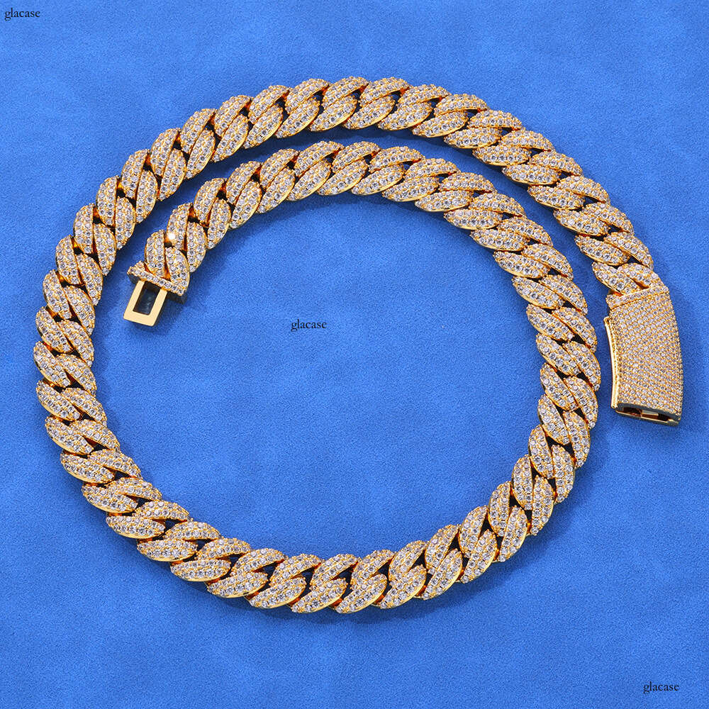 Hip Hop Jewelry 13mm Double Row Moissanite chain Bubble Cuban Chain Trendy Gold Men's Necklace
