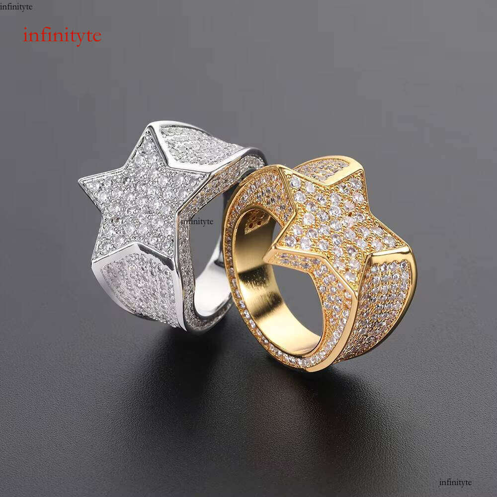 Hip Hop Jewelry Dia Full Pave 3A CZ Stone Five Pointed Star Iced Out Rings for Men