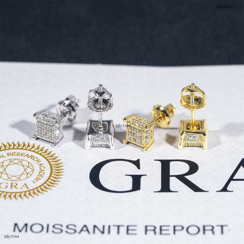 Hip-Hop Sier Moissanite Full Dia D Color VVSGRA Certificate Personality Trendy Earrings