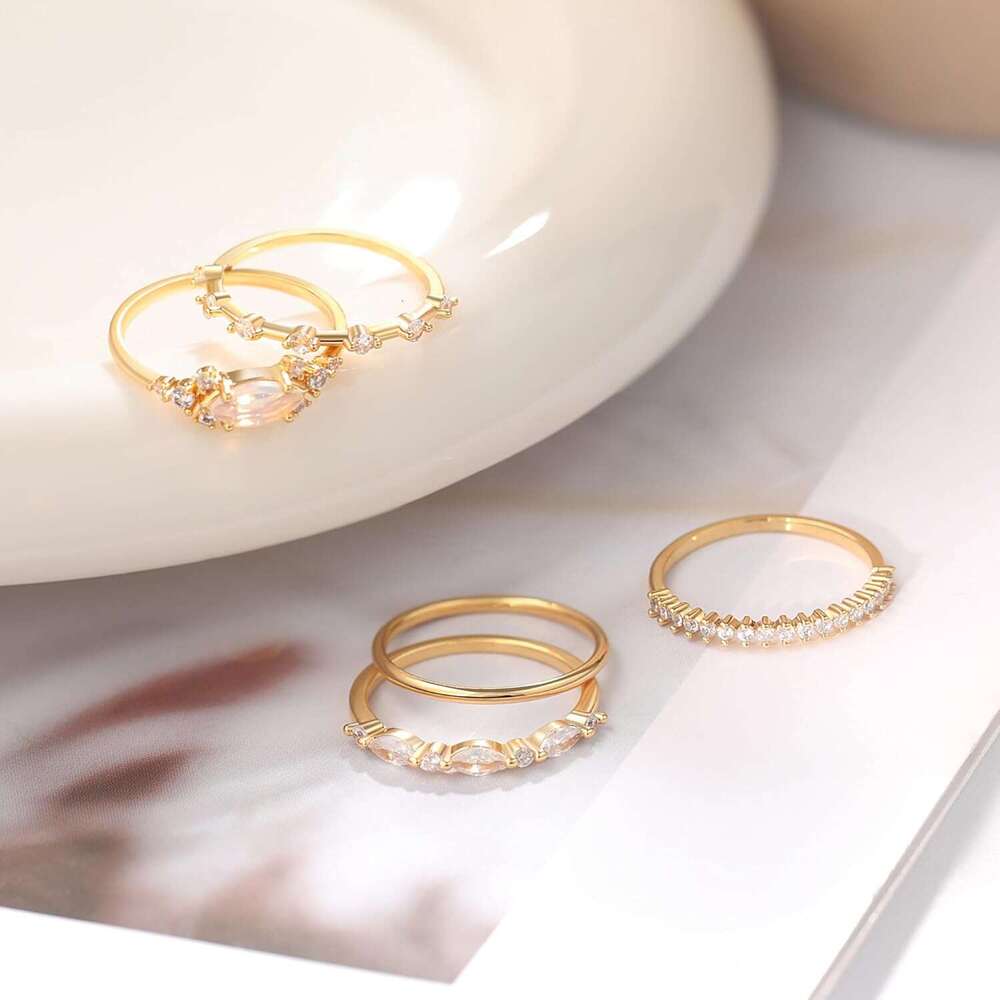 Stackable for Women Set Dainty Gold Plated Cubic Zirconia Thumb Thin Eternity Engagement Rings