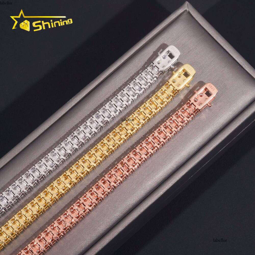 2rows Moissanite 6.6mm Bracelets Gold Plater Fine Jewelry Sterling Sier Tennis Chain Bracelet Hot Sale Design