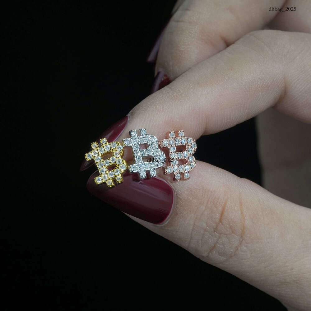INS New Iced Out VVS Inlaid Moissanite Classic Bitcoin Simple Stud Earrings