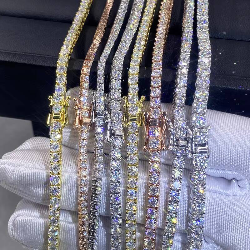 Hip Hop Mens Jewelry 3mm 4mm 5mm VVS Moissanite Diamond 10K Gold 14K Gold Iced Out Tennis Chain Bracelet