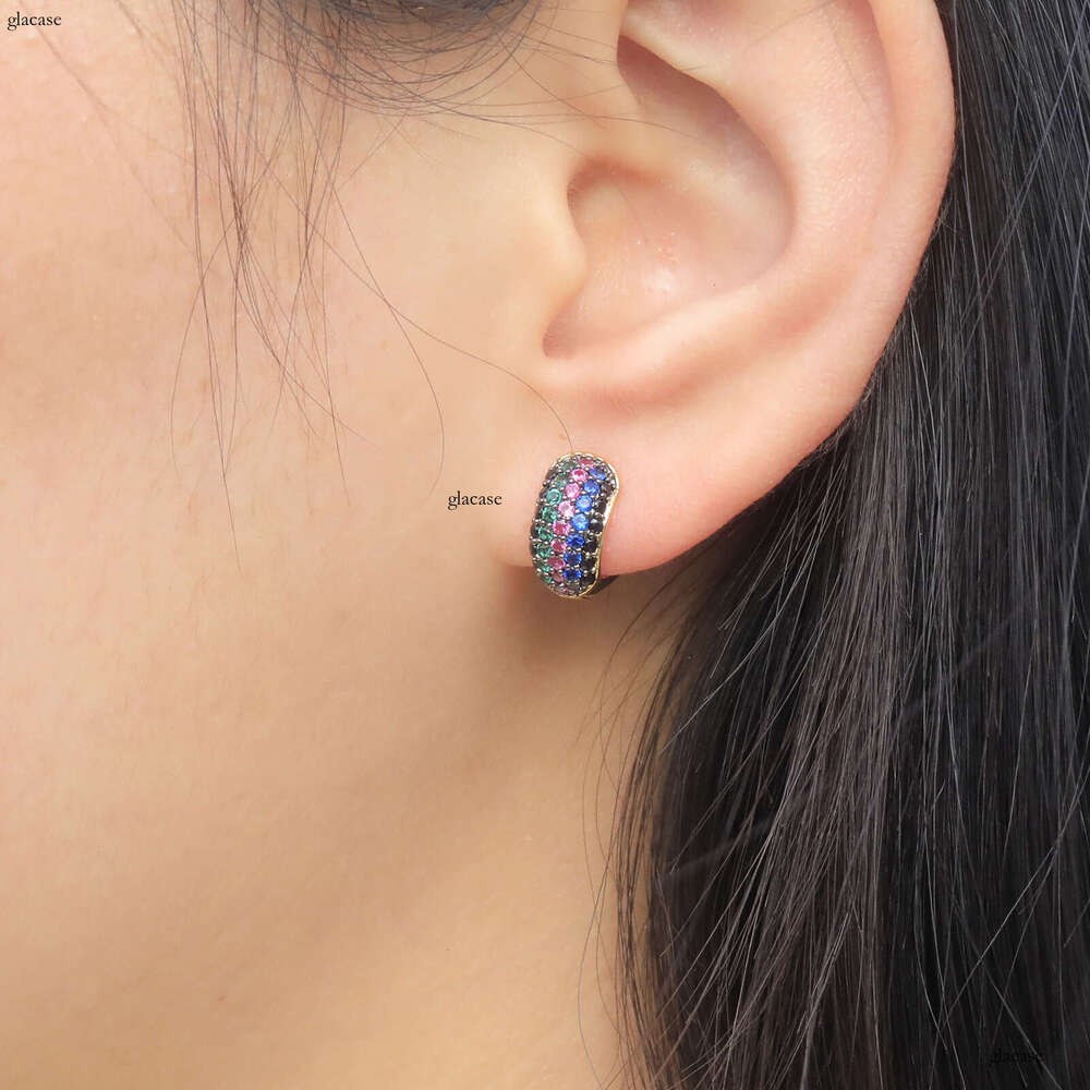 Ins Style Colorful Zircon Earrings for Men and Women, Light Fashion Stud Earrings, Gold Australian