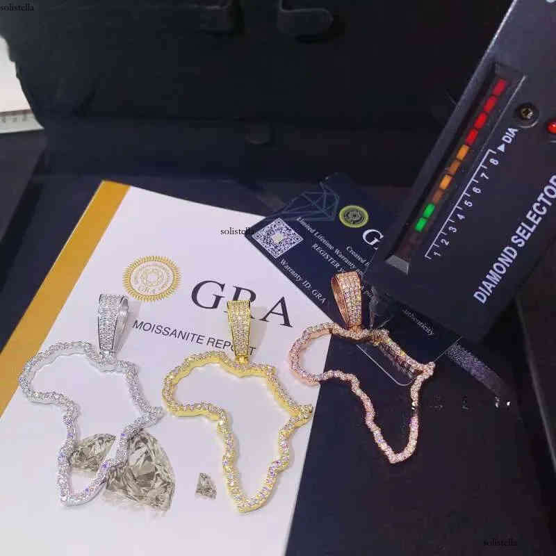 Hot Selling New Design Hip Hop Jewelry S Sier Gold Plated VVS Moissanite Dia Map Pendant for Necklace