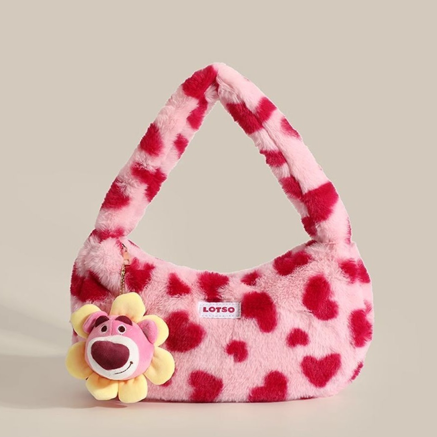 Strawberry Bear Underarm Handbag for Best Friend Girls High-end Birthday Gift Plush Bag ddmymoon