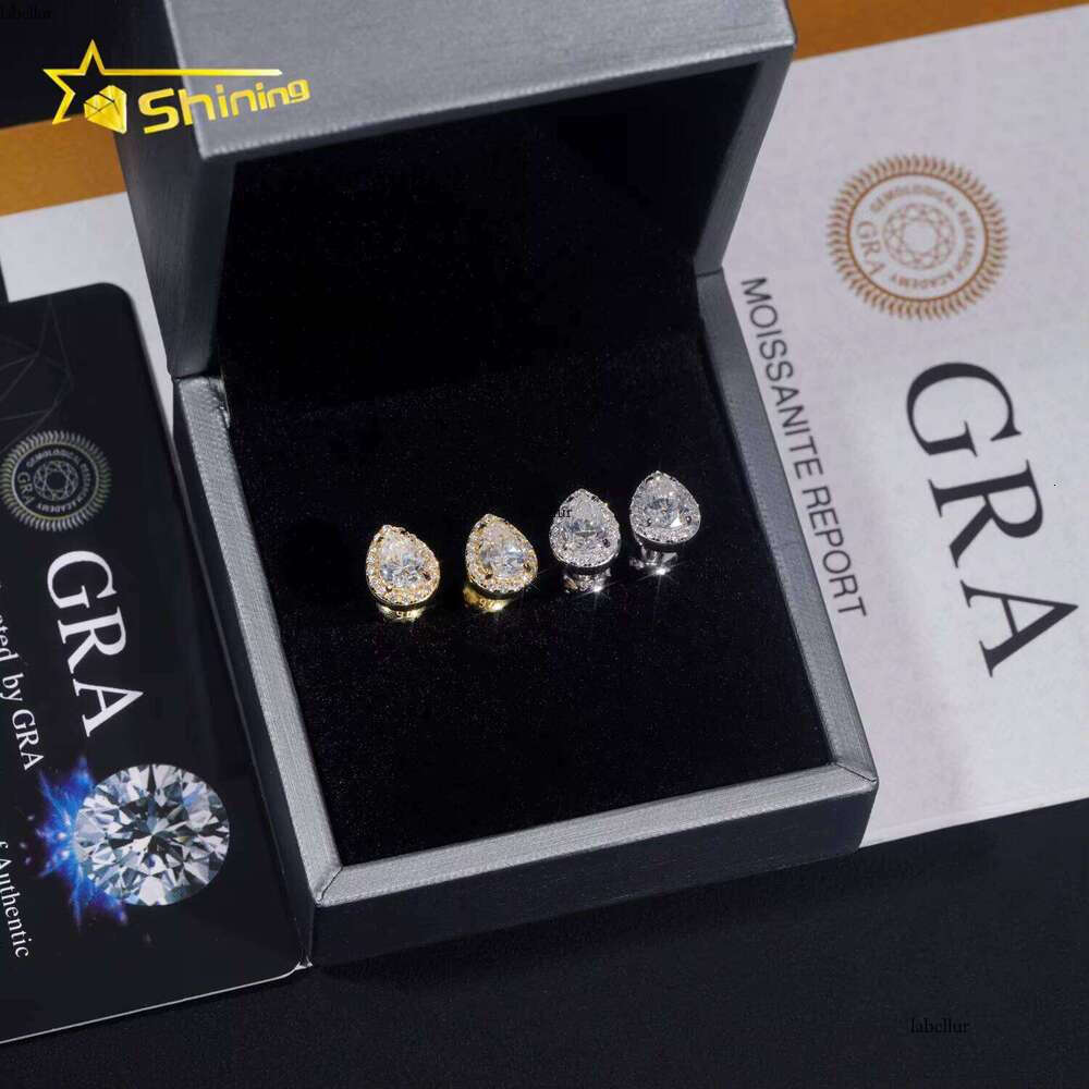 New Arrival Sier Halo Design Pear Cut Silicon Stone GRA Certified Screw Back Women's Boutique Jewelry Earrings