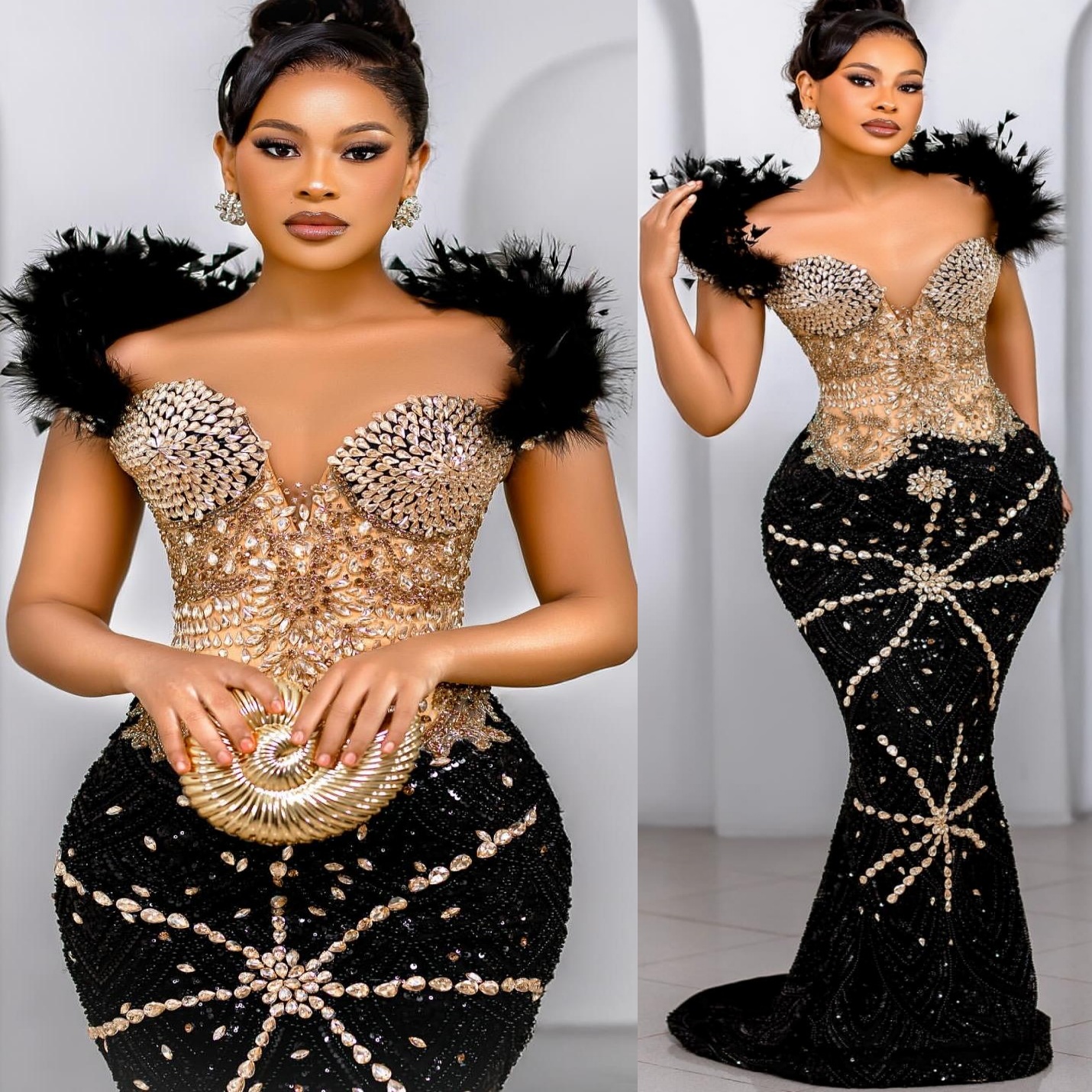 Sirène noire de bal robes de bal 2025 cristaux de plumes illusion à paillette de soirée formelle deuxième anniversaire robes de fiançailles plus