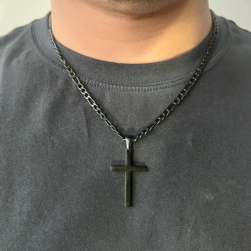 Cross Pendant Waterproof NK Necklaces for Men Women Basic Punk Stainless Steel Figaro Chain Fashion Jewelry Accessories Gift 250805