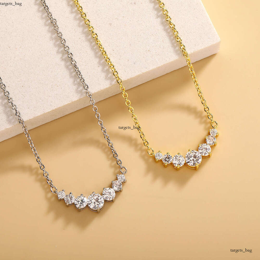 New Sterling Silver Micro-inlaid Gold-plated Smile Necklace for Women Simple Fashion Inlaid Moissanite chain Full Dia Clavicle Chain Pendant