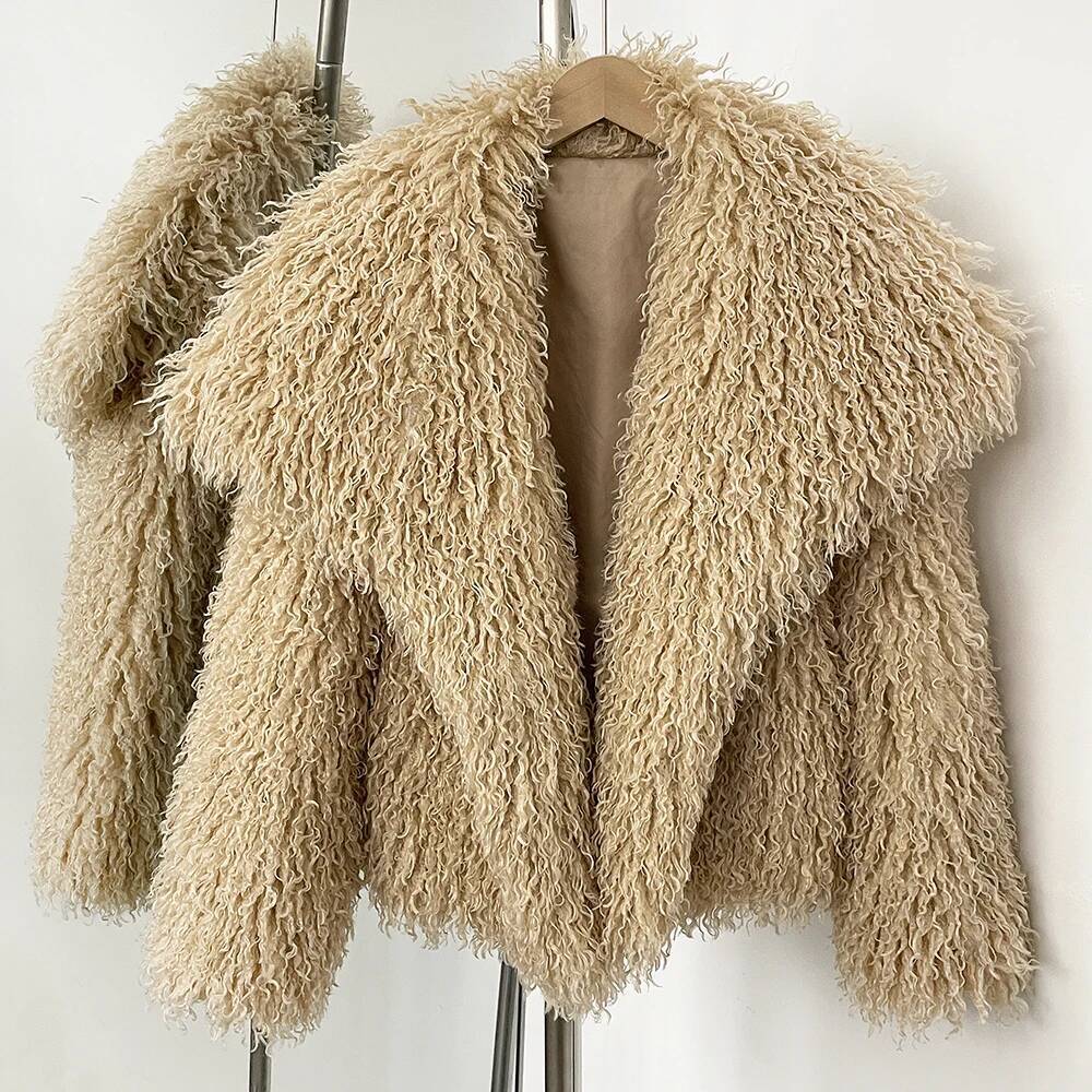 New Autumn Winter Clothes Women Fashion Big Collar Artificial Mongolia Sheep Jacket Faux Coat Fake Fur Overcoat