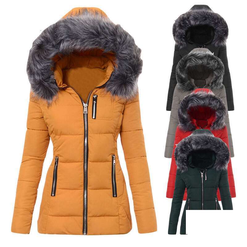 Women's clothing color fur collar zipper decoration slim cotton thick coat for women