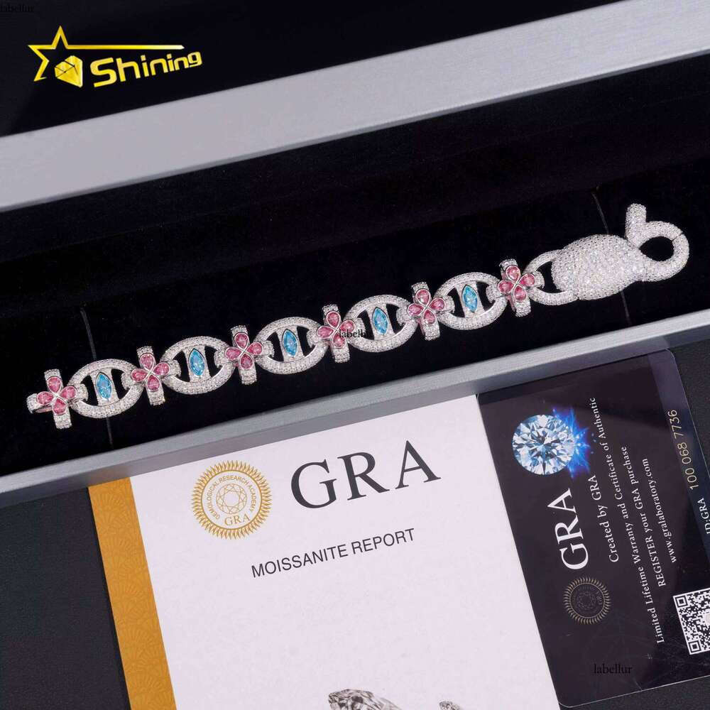 New Hip-Hop Jewelry Pure Sier Pass Tester Chilled Out Cross Eyed Colored Silica Cuban Chain Bracelet