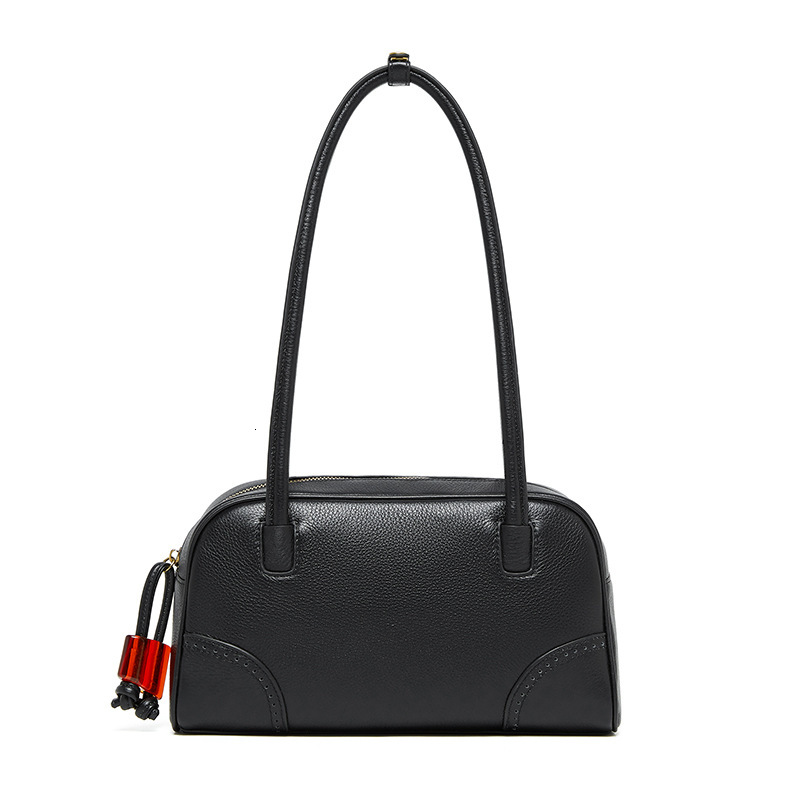 Vintage For Women, Niche Design Handbag, Large Capacity Shoulder Underarm Bag, Cowhide Commuter Bowling Bag