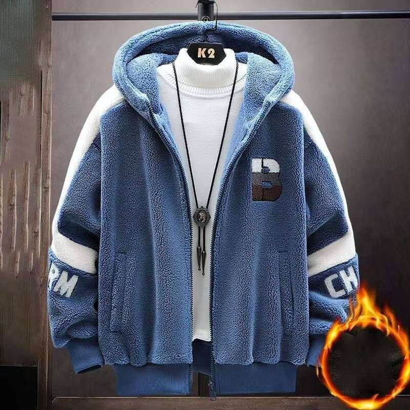 Men's Clothing Sweatshirt Autumn And Winter Plus Veet Thickened Warm Hooded Embroidered Casual Jacket