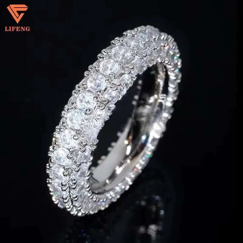 Wholesale Sparking Vvs Moissanite Dia Ring Round Cut Sier Hip Hop Jewelry Engagement Wedding Rings