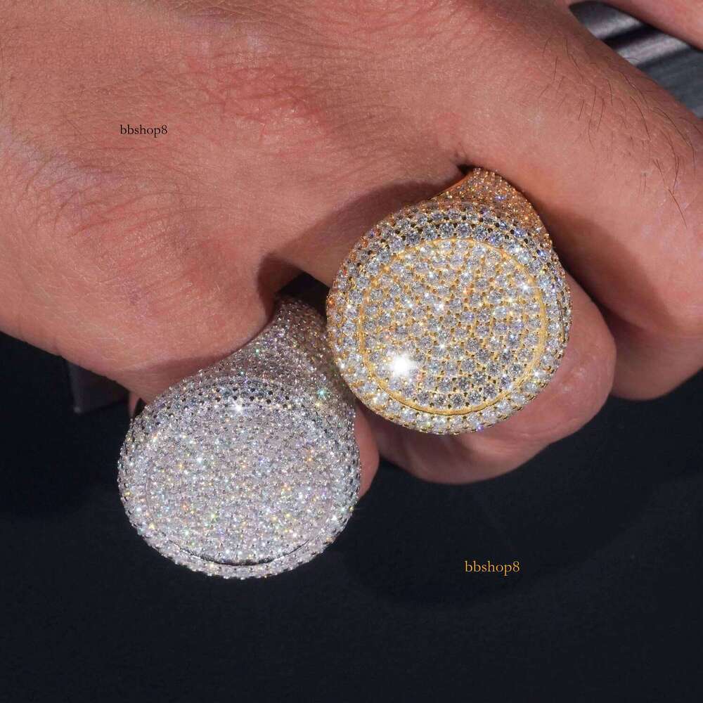 Stock Pass Tester Hip Hop Jewelry Sier Fully Iced Bubble Edge Round Dia Moissanite Men Pinky Ring