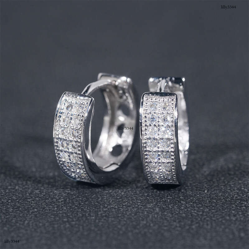 Hip Hop Sier Moissanite Hiphop Trendy Full Dia Electroplated Earrings New Ear Jewelry