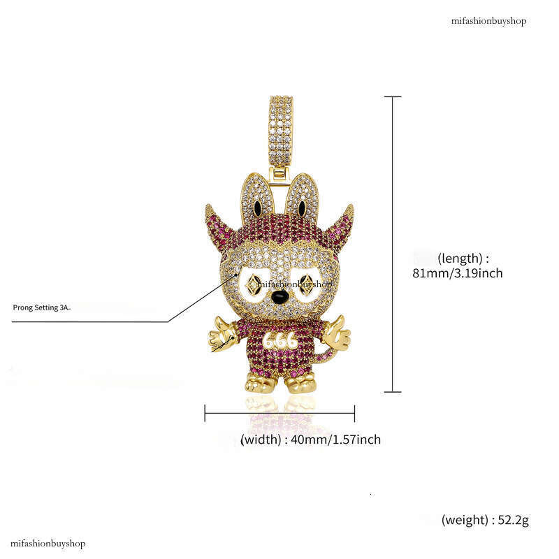 Labubu National Trend Collaboration Hip-Hop Pendant Full Dia Sterling Silver Inlaid Moissanite chain Necklace New INS Cartoon Sweater Hoodie Chain
