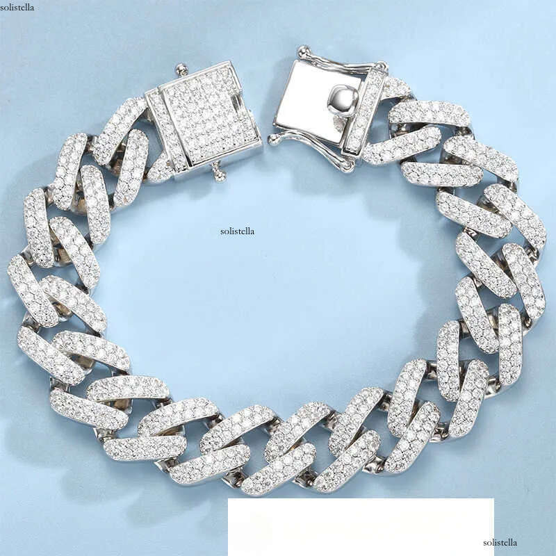 Hot Selling 14mm Cuban Link Iced Out Miami Gold Plated Hip Hop Full Moissanite Prong Dia Bracelet for Men Women