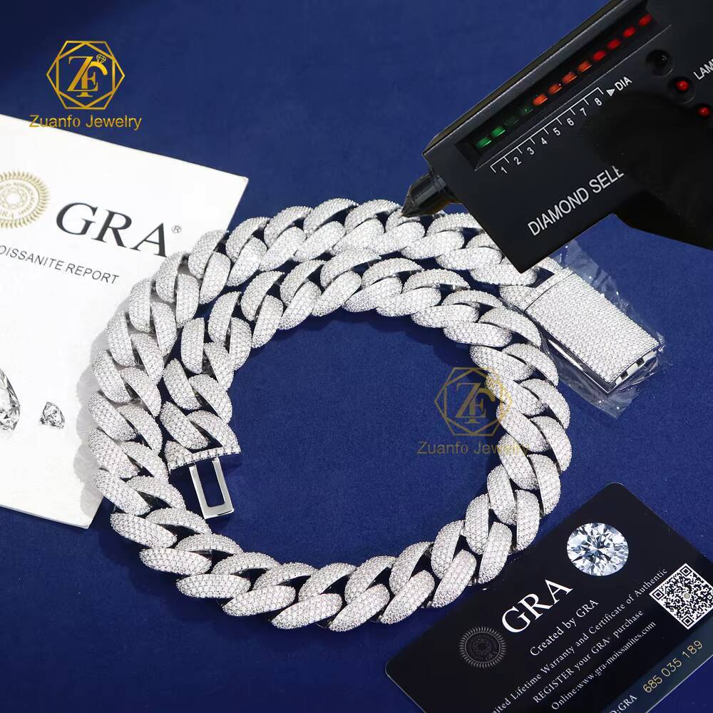 Hip Hop 14mm 15mm 18mm 20mm Gra Certified D VVVS1 Diamond Necklace Bracelet Men 925 Silver Iced Out Cuban Link Moissanite Chain