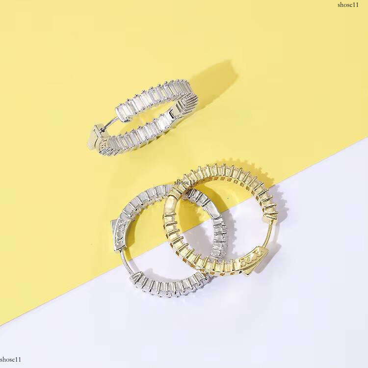 Fashion AAA+ CZ Baguette White Color Zircon Copper Hip Hop Hoop Stud Earrings for Man Women