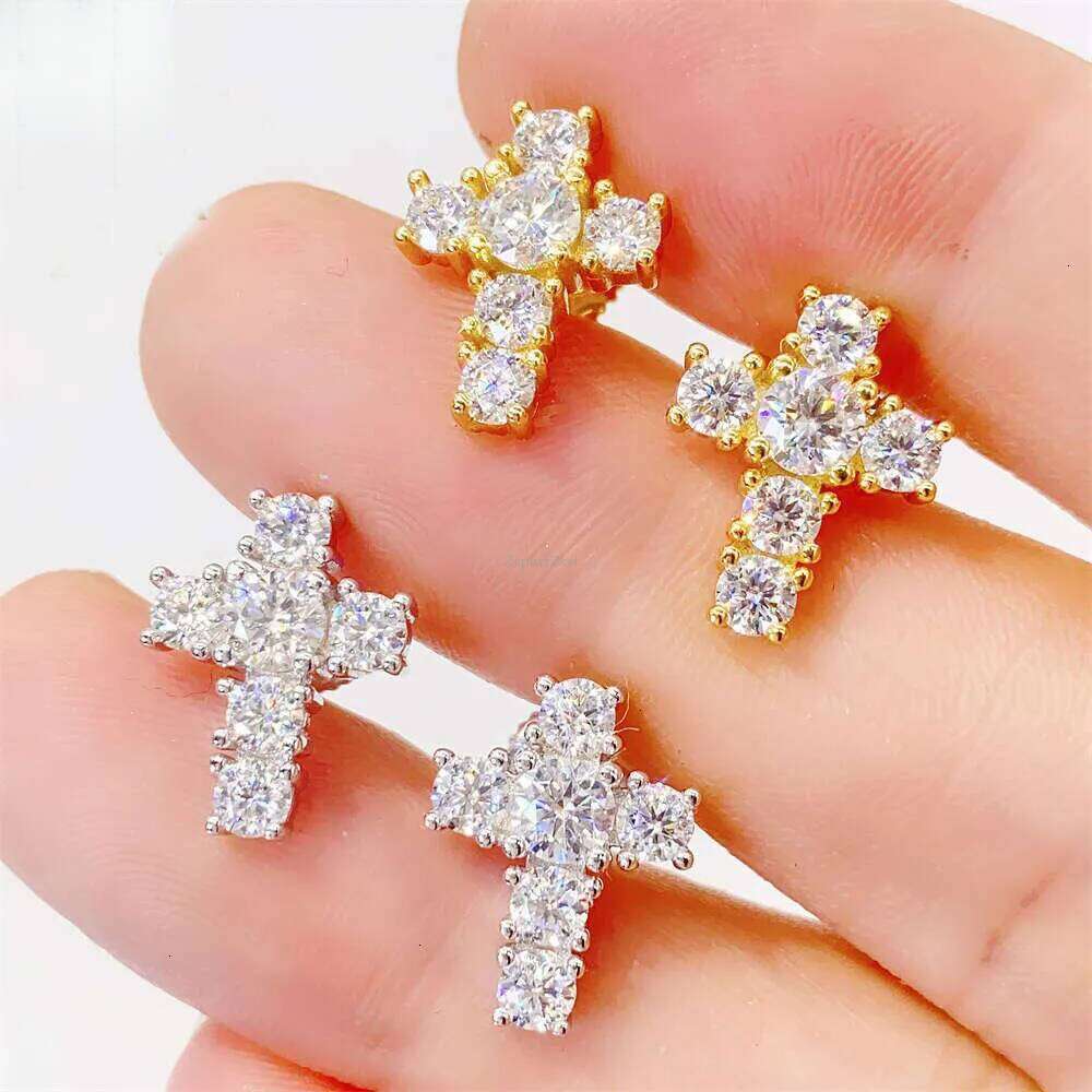 Pass Dia test hip hop classic moissanite dia cross sier women men stud earring