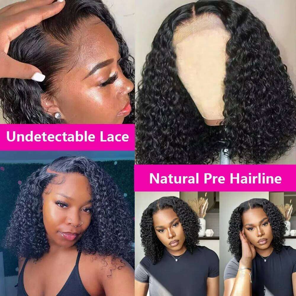 200% Density Jerry Short Bob Wigs Wave 13x4 HD Lace Closure Human Hair Deep Curly Wig