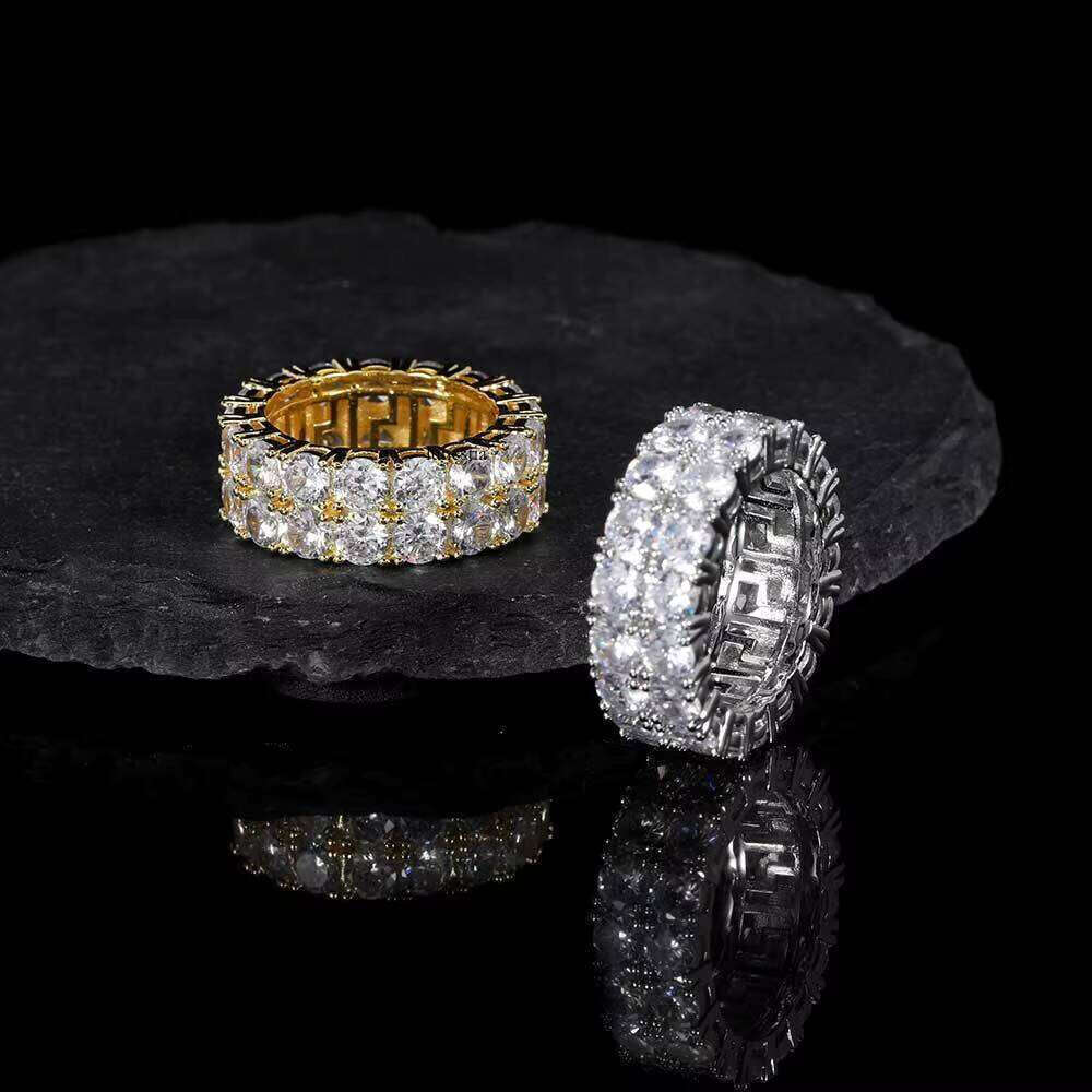 Hip Hop Jewelry Iced Out Dia Gold Plated Double Row 3A CZ Ring for Men