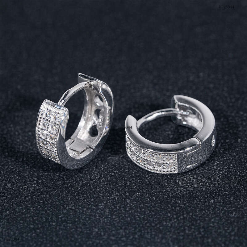Hip Hop Sier Moissanite Hiphop Trendy Full Dia Electroplated Earrings New Ear Jewelry
