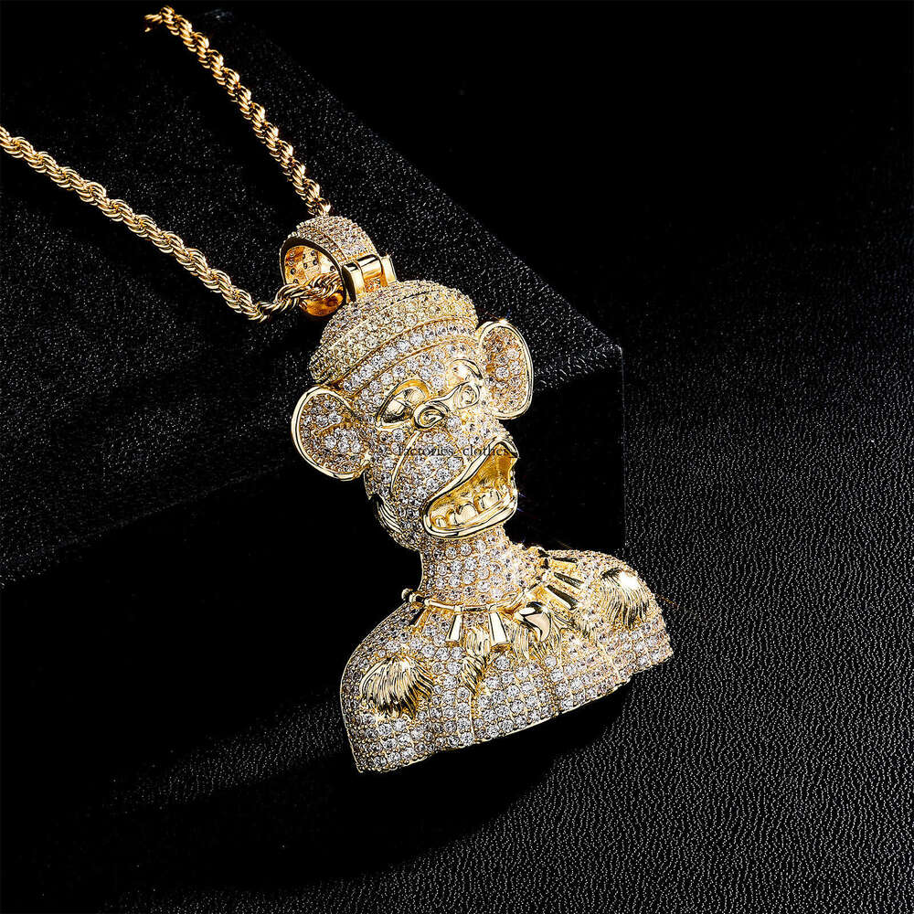 Trendy Hip-Hop New Big-Eared Smiling Monkey Cartoon Pendant Men's Full Moissanite chain Necklace Accessory Gold Australia