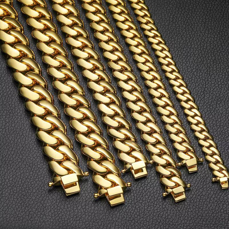 10 12 14 16 18 20 22mm 18K Gold Plated Cuban Link Chain Necklace Fashion Jewelry Cuban Link Chains Mens Necklaces