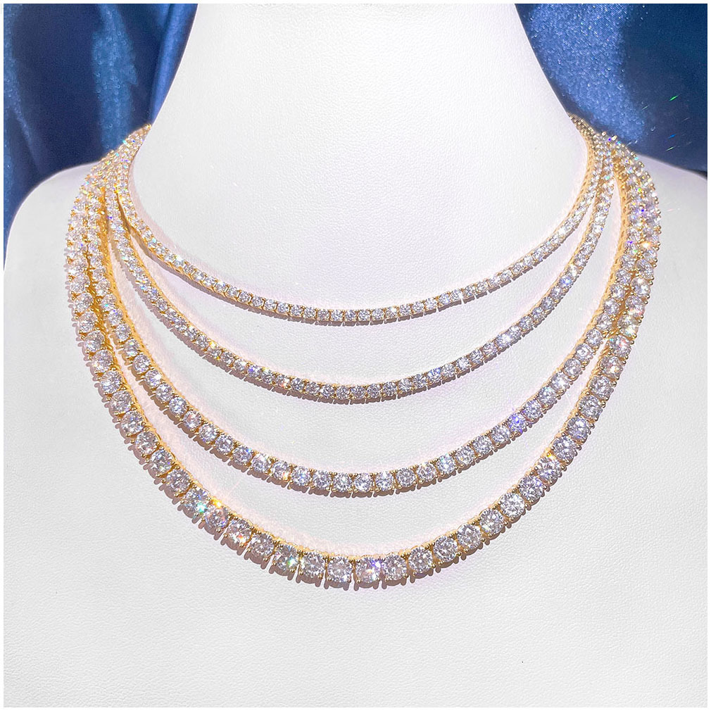 D Color VVS Diamond Moissanite Tennis Chain Necklace 2mm-5mm Fine Sterling Silver Jewelry Stylish Hip Hop Design