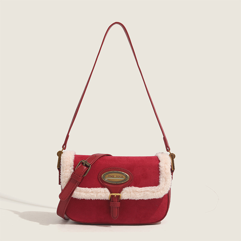 Autumn Winter High-End Plush Underarm Christmas Red Handbag Shoulder Bag ddmymoon