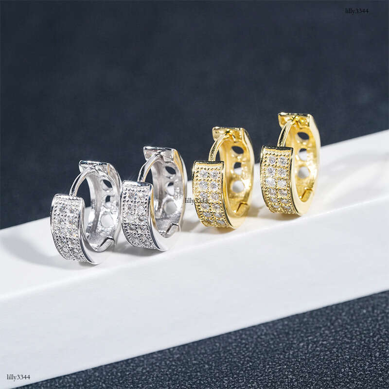 Hip Hop Sier Moissanite Hiphop Trendy Full Dia Electroplated Earrings New Ear Jewelry