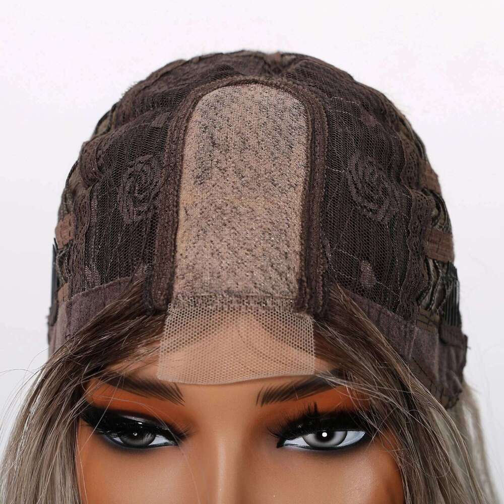 Gray Blonde Synthetic Dark Root Hairline Lace Frontal Straight Layered for Women Ladies Daily Use Wigs Heat Resistant