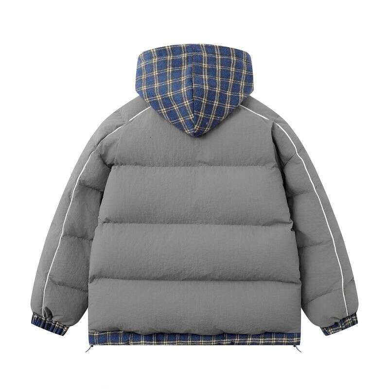 Men's Clothing Retro Two Piece Plaid Hooded Cotton Thick Warm Loose Coat