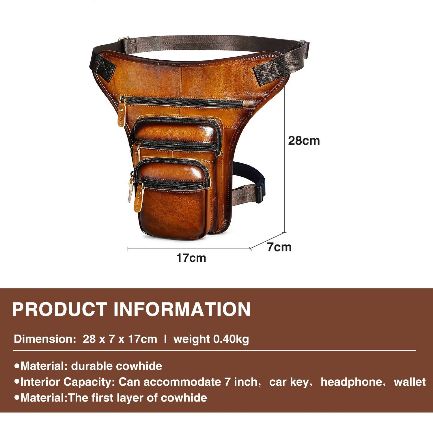 Top Quality Leather Men Design Casual Tablet Satchel Sling Multi-function Fashion Travel Waist Belt Pack Leg Bag Male 3111lb