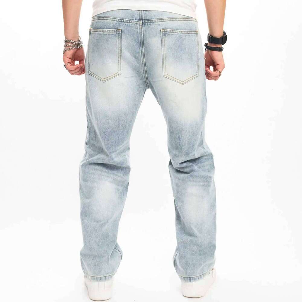 European American Fashion Brand Monkey High Street Men's Jeans, Loose and Casual Wide-leg Straight Jeans. XS-XXL
