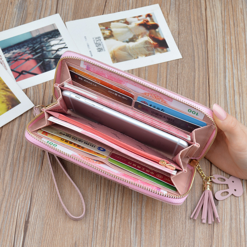 New Women's Wallet Long Clutch Bag Luxury Bag Korean And Japanese Fashion Color-block Zipper Designer Bag Tassel Large Capacity Wallet Phone Bag