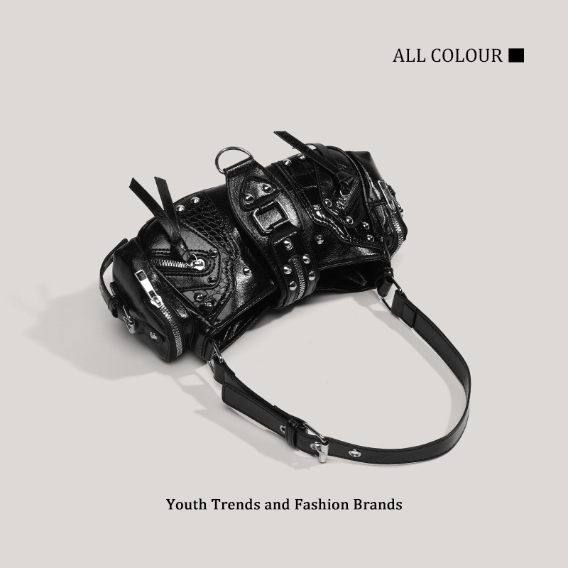 High-Value Hot Girl Motorcycle Oil Wax Leather Single Shoulder Crossbody Commuter Underarm Bag ddmymoon