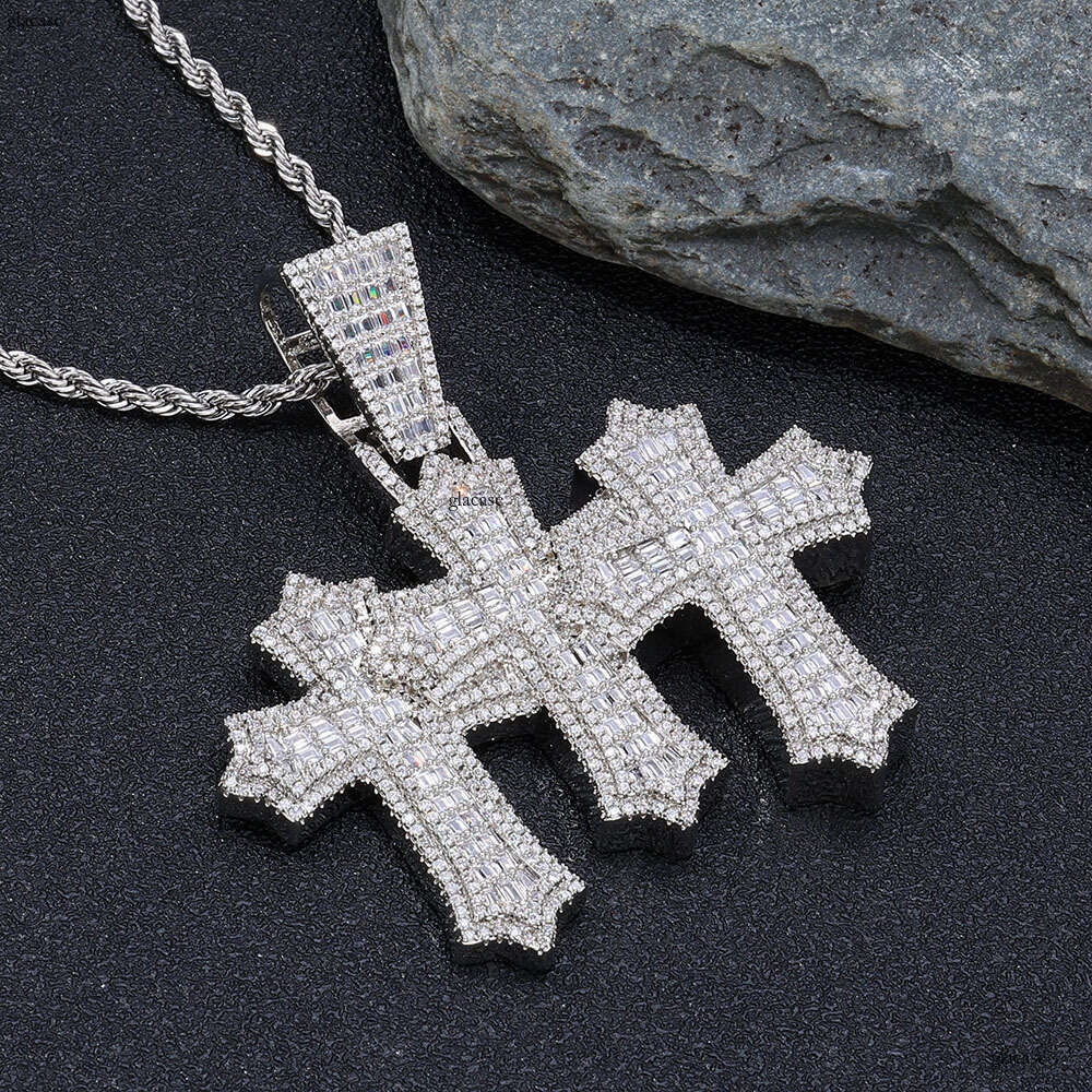 Hip Hop Cross Pendant Mixed Inlaid T Cubic Moissanite chain Men's Necklace Versatile Accessory Jewelry