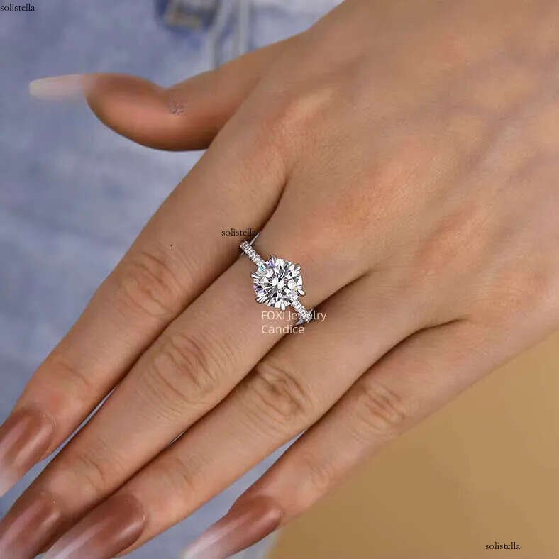 Hot Sale Valentine's Day Six-Claw Moissanite Ring S Gold Inlaid High Quality Classic Jewelry