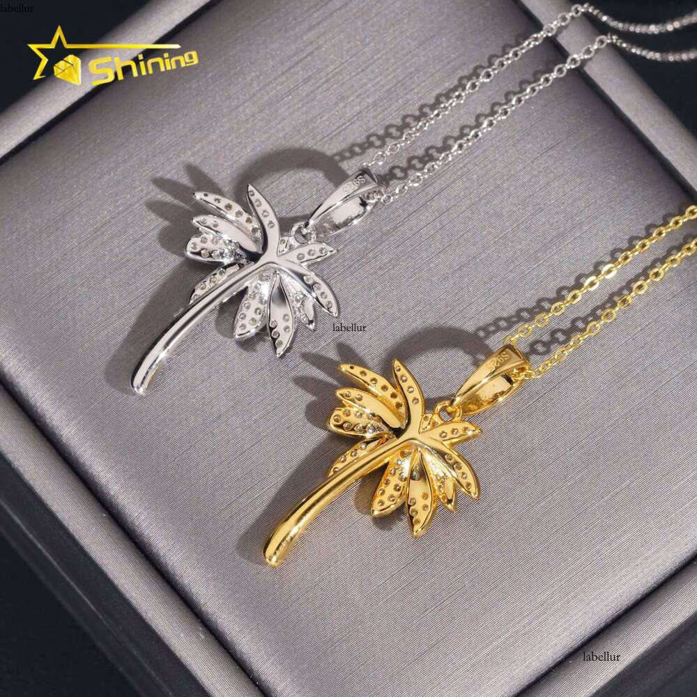Iced Out Jewelry Sterling Sier Palm Tree Gold Plated GRA Certificate VVS Moissanite Pendant