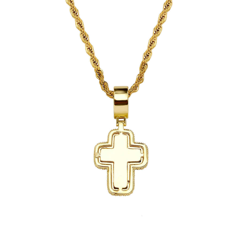 Hip Hop Fashion T Square Moissanite chain Pink Cross Necklace Personality Street Trend Jewelry