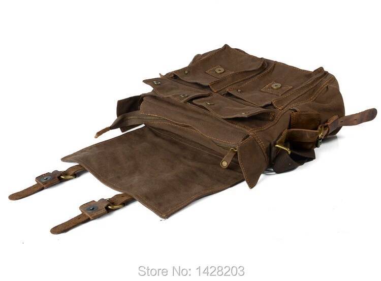 Retro Vintage Cotton + Real Leather Men's Messenger Shoulder Military Canvas Crossbody Male Casual Sling Bag