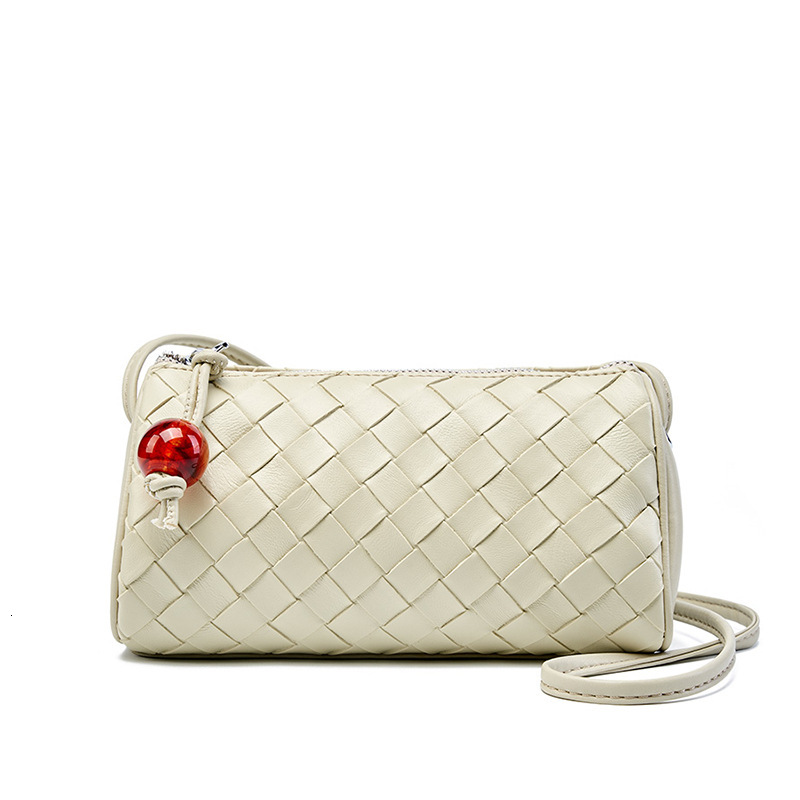 Trendy Woven Pattern Genuine Leather Single Shoulder Crossbody Women Fashion Simple Casual Small Pillow Bag For Phone